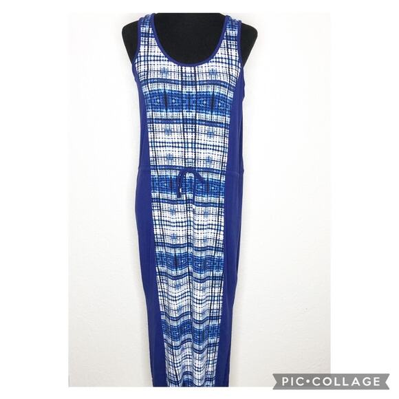 Brooks Brothers blue white graphic sleeveless drawstring dress size Large - Picture 1 of 12